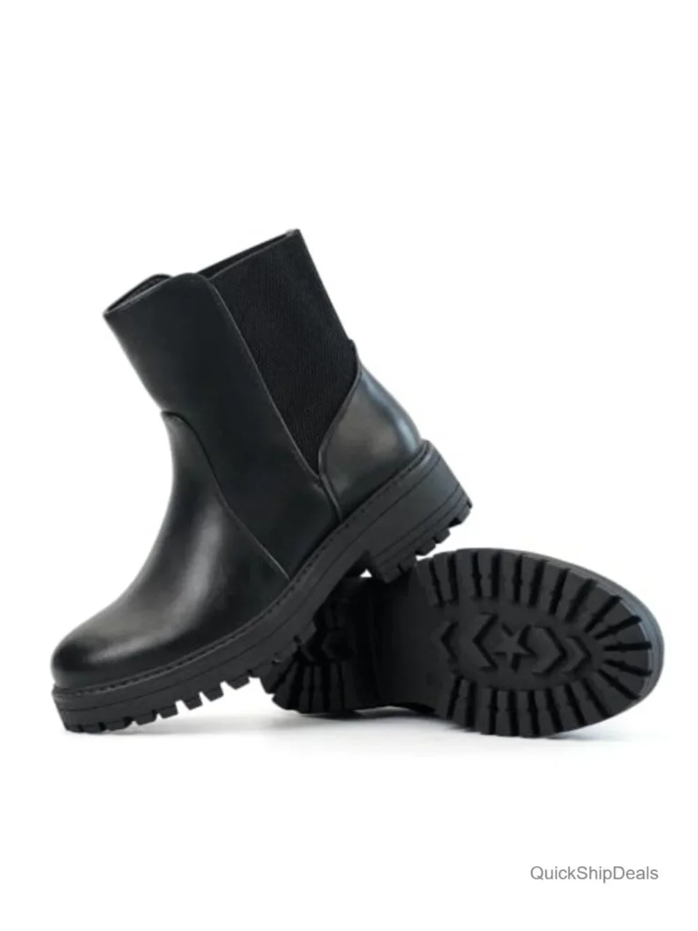 Women's Chelsea Ankle Boots Platform Chunky Heel Lug Sole Faux Leather Slip-On
